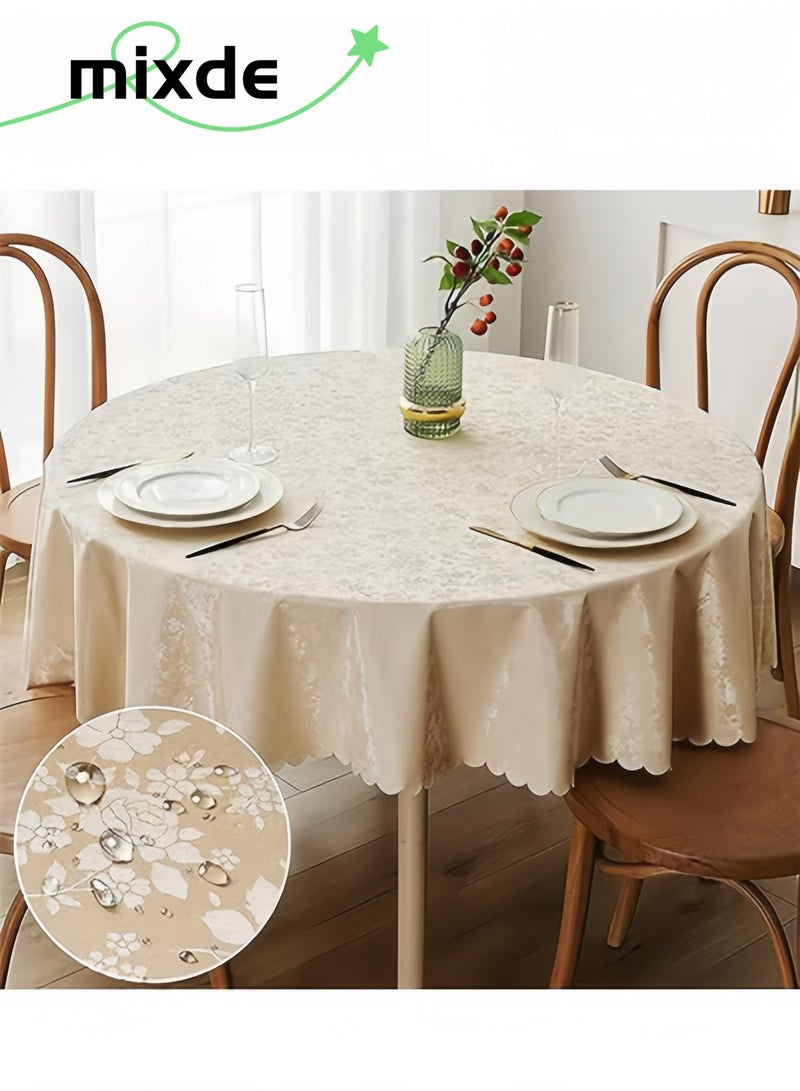 MIXDE Round Tablecloth Waterproof and Oilproof Wipeable Table Cloth, for Kitchen and Dining Room Beige 160CM - Image 1